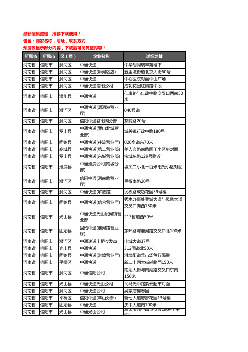 新版河南省信阳市中通快递企业公司商家户名录单联系方式地址大全148家