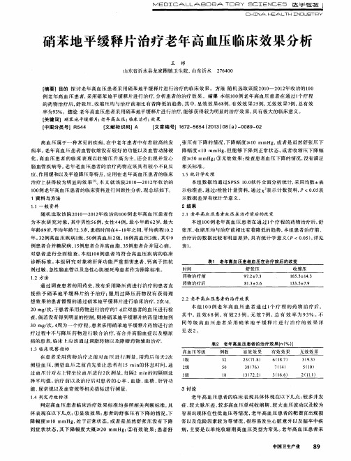 硝苯地平缓释片治疗老年高血压临床效果分析