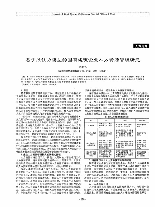 基于胜任力模型的国有建筑企业人力资源管理研究