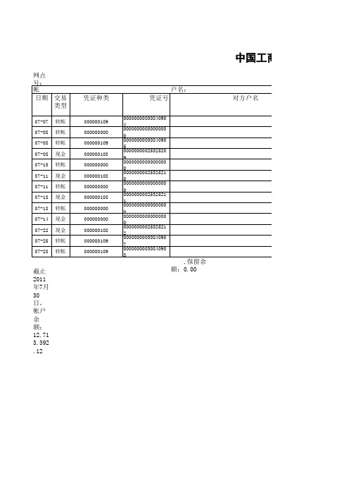 工行基本户对账单模版