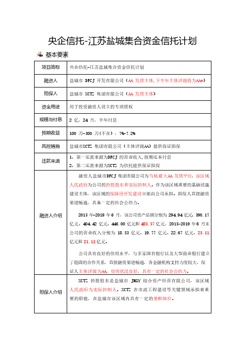 央企信托-江苏盐城集合资金信托计划