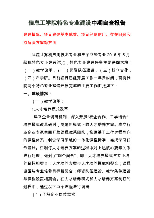 信息工学院特色专业建设中期自查报告