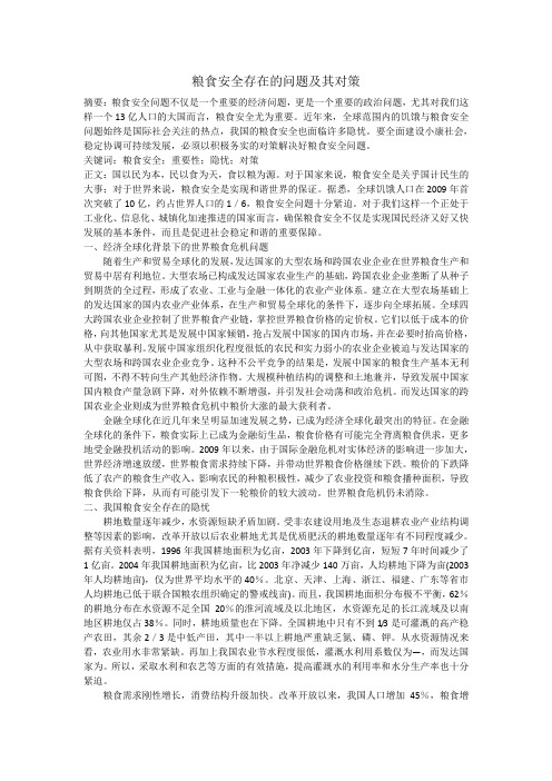 粮食安全存在的问题及其对策