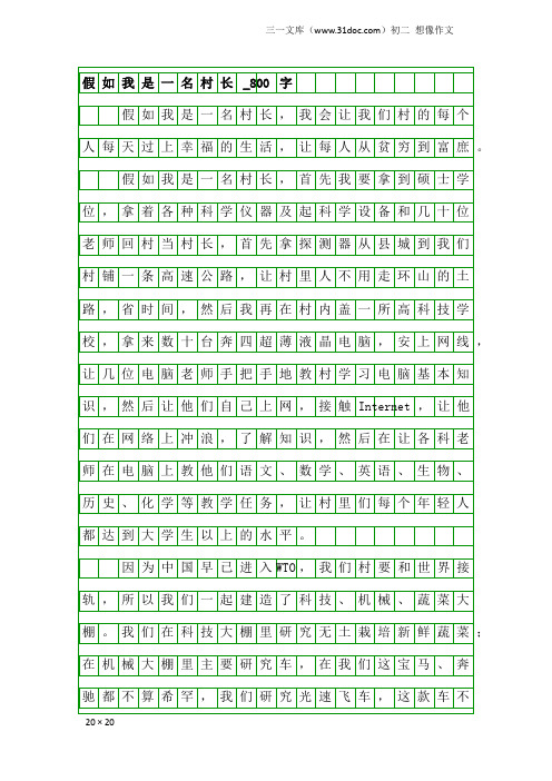 初二想像作文：假如我是一名村长_800字