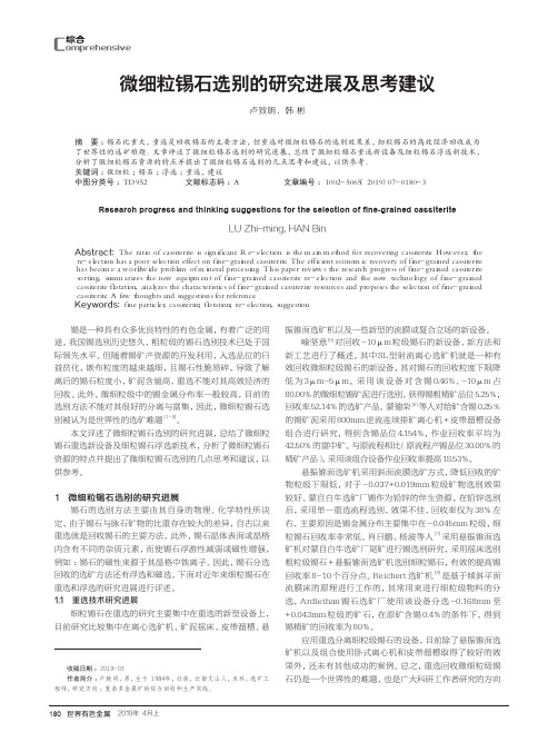 微细粒锡石选别的研究进展及思考建议