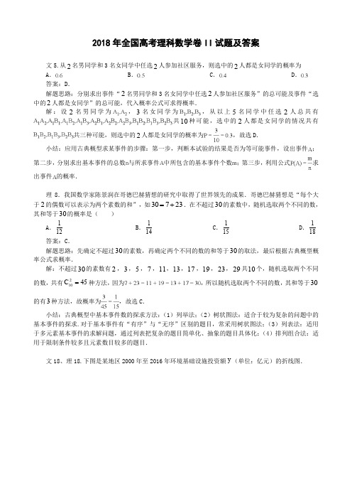 2018年全国高考数学卷2试题及答案