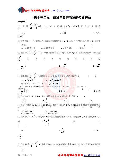 江苏省高考数学第一轮复习单元试卷13：直线与圆锥曲线的位置关系
