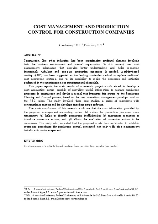 COST MANAGEMENT AND PRODUCTION