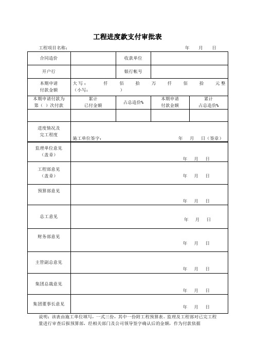 工程进度款支付审批表