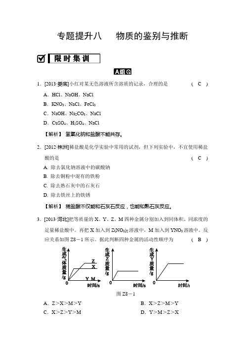 专题提升八  物质的鉴别与推断
