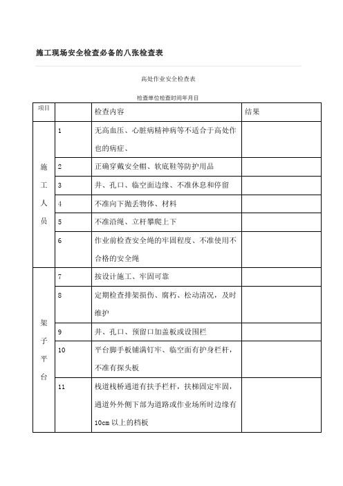 施工现场安全检查必备的八张检查表
