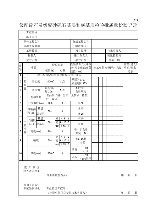 F29级配碎石及级配砂砾石基层和底基层检验批质量检验记录