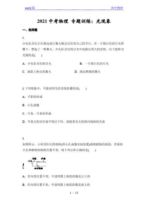 2021年人教版中考物理专题训练：光现象(含答案)