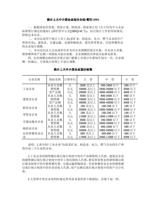 统计上大中小型企业划分办法