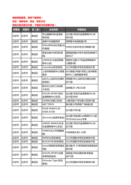 新版北京市北京市海淀区户外用品企业公司商家户名录单联系方式地址大全210家