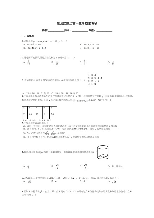 黑龙江高二高中数学期末考试带答案解析
