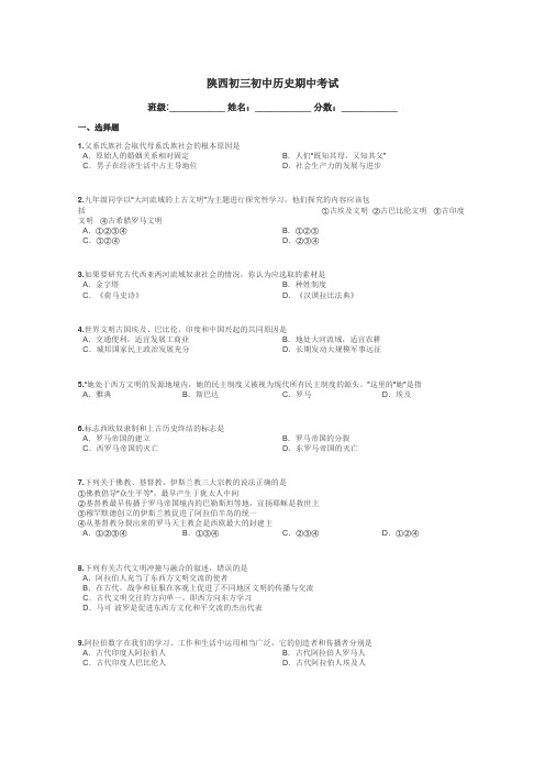 陕西初三初中历史期中考试带答案解析
