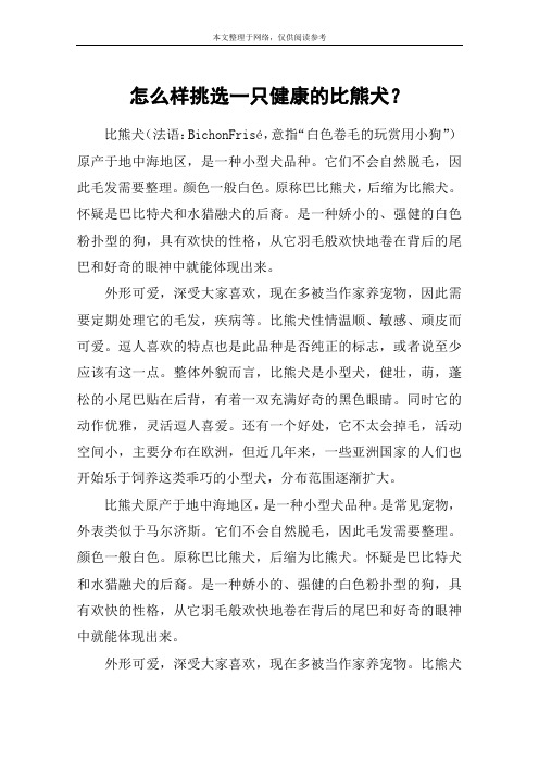 怎么样挑选一只健康的比熊犬？