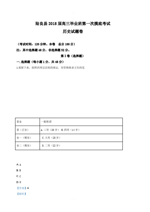 云南省曲靖市陆良县2018届高三第一次高考模拟历史试卷附答案解析