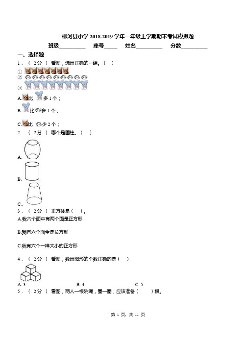 柳河县小学2018-2019学年一年级上学期期末考试模拟题