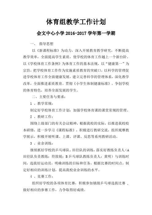 2016-2017体育组教学工作计划