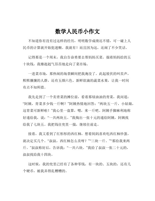 数学人民币小作文