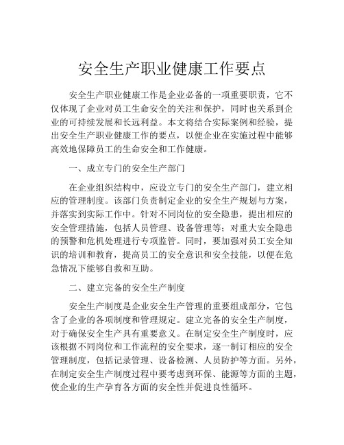 安全生产职业健康工作要点