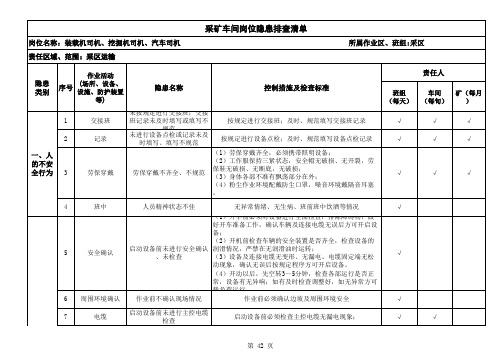 装载机、挖掘机、汽车司机隐患排查清单