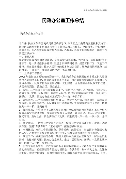 民政办公室工作总结