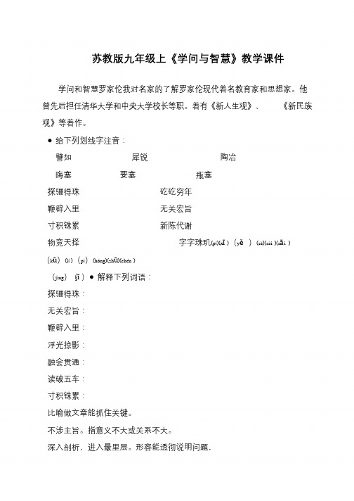苏教版九年级上《学问与智慧》教学课件