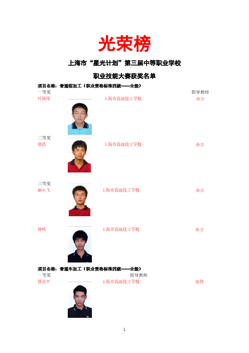 上海市星光计划第三届中等职业黉舍职业技能大赛获奖名单