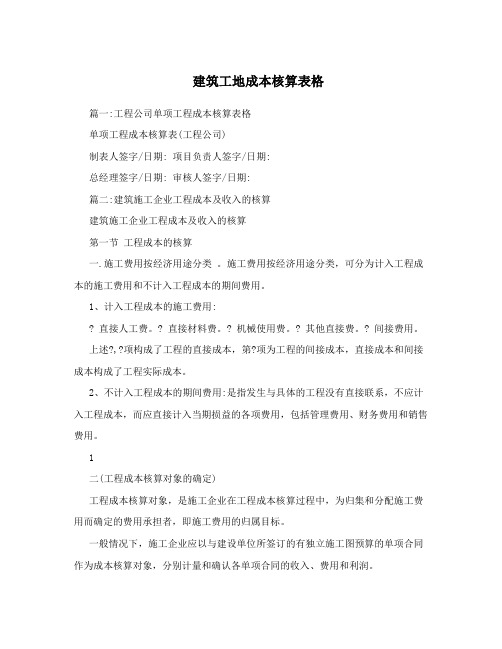 建筑工地成本核算表格