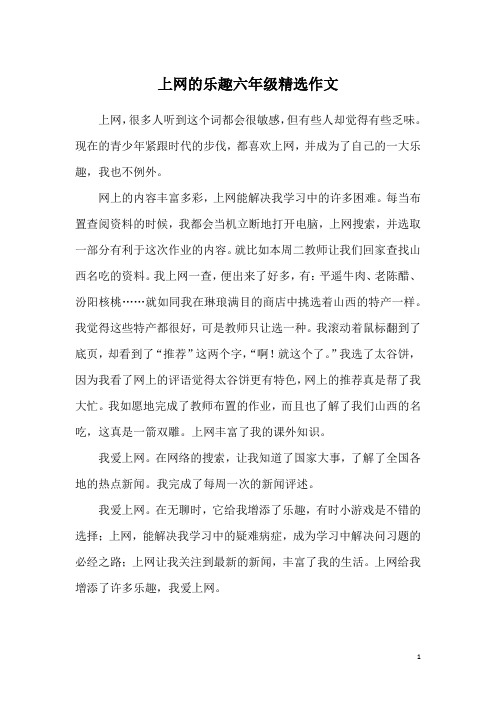 上网的乐趣六年级精选作文