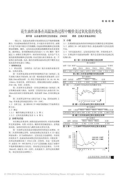 花生油炸油条在高温加热过程中酸价及过氧化值的变化