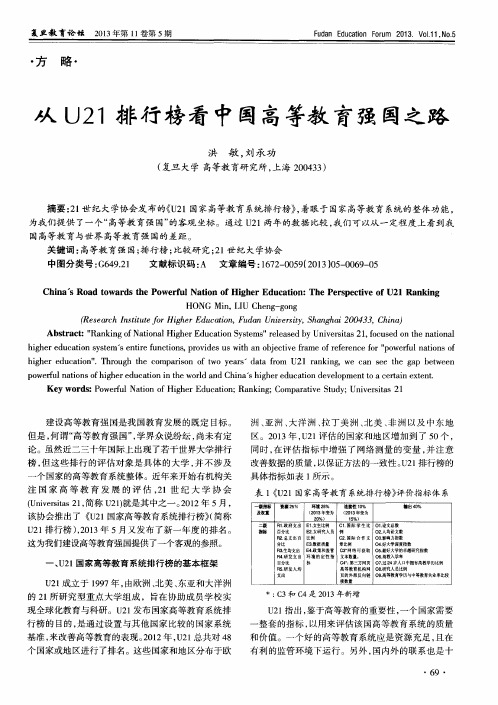从U21排行榜看中国高等教育强国之路