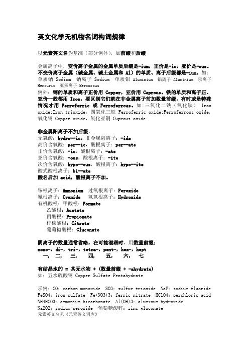英文化学无机物名词构词规律