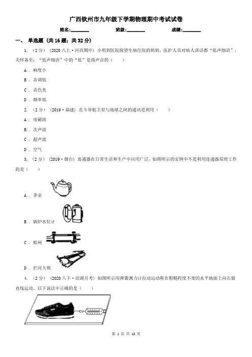 广西钦州市九年级下学期物理期中考试试卷