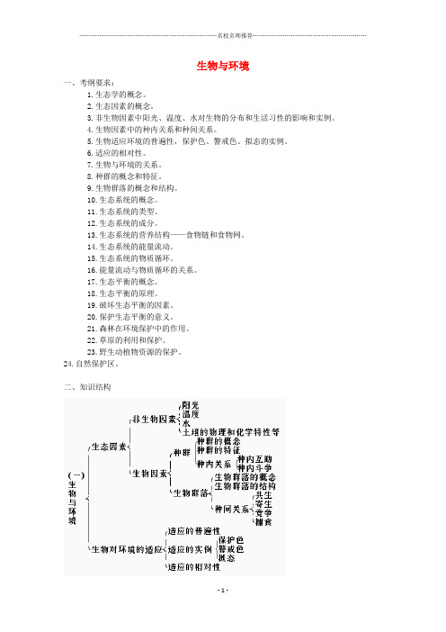 高三生物二轮复习 生物与环境名师精选教案 人教版