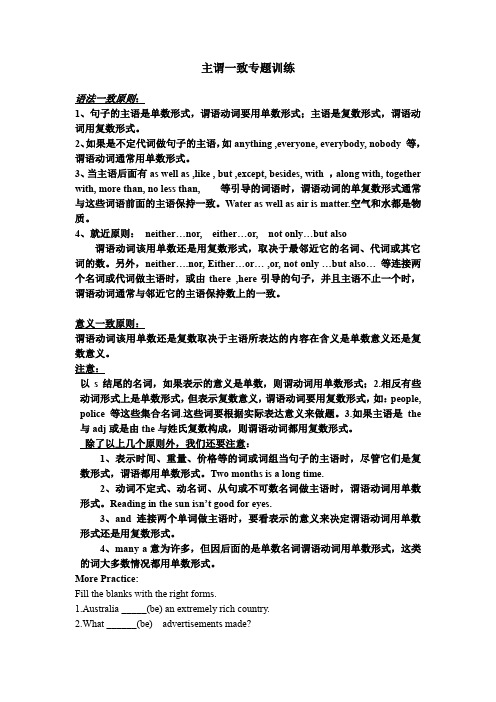 主谓一致专题训练(推荐文档)