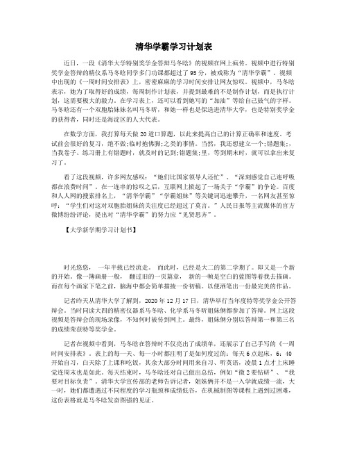 清华学霸学习计划表