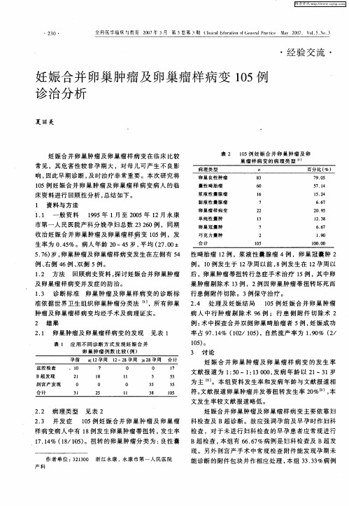 妊娠合并卵巢肿瘤及卵巢瘤样病变105例诊治分析