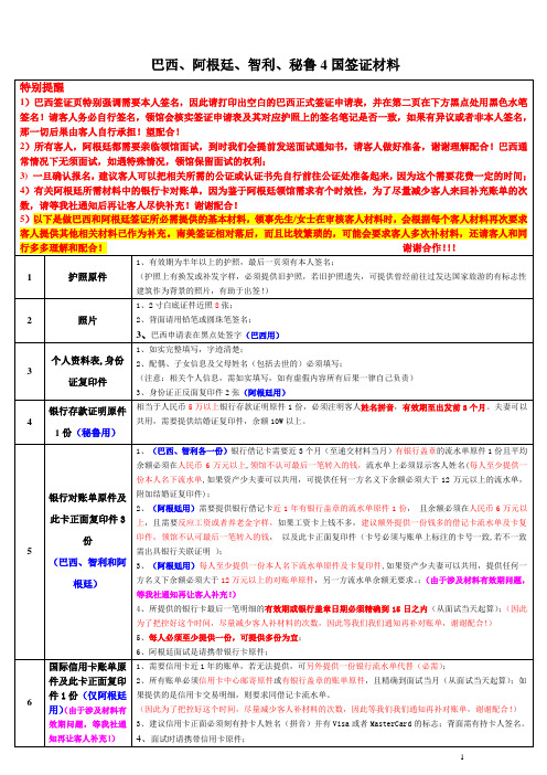 巴西、阿根廷、智利、秘鲁4国签证材料