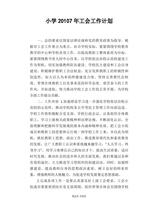 小学20107年工会工作计划