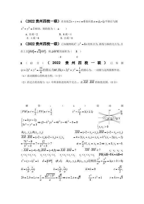 2022届高考数学模拟押题分类 解析几何 理 大纲人教版