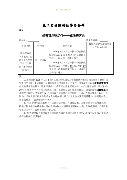 施工招标强制性资格条件