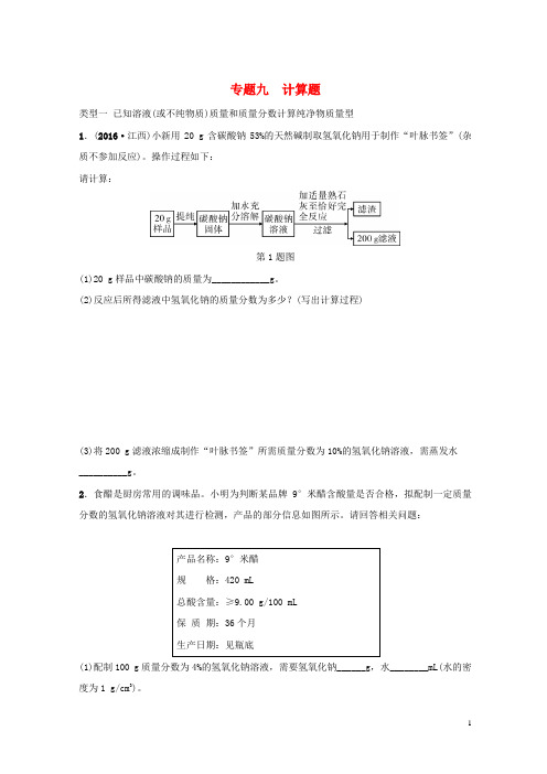 【复习必备】(江西专版)2019-2020年中考化学总复习 专题分类突破 专题九 计算题训练