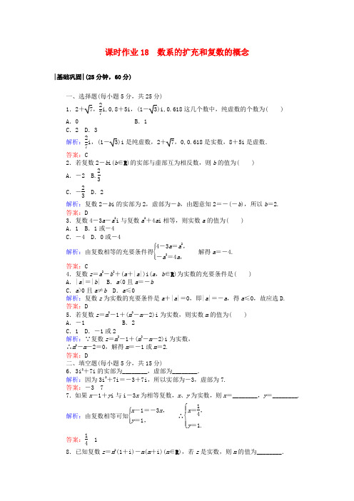 2018版高中数学 第三章 数系的扩充与复数的引入 课时作业18 数系的扩充和复数的概念 新人教A版选修2-2