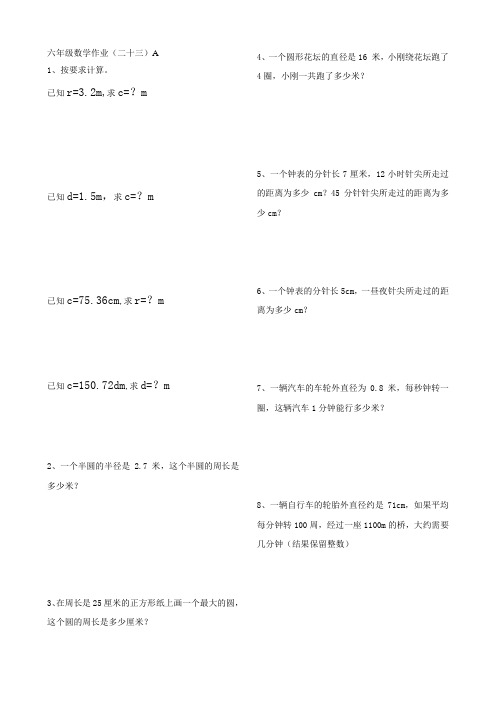 六年级数学作业(二十三)