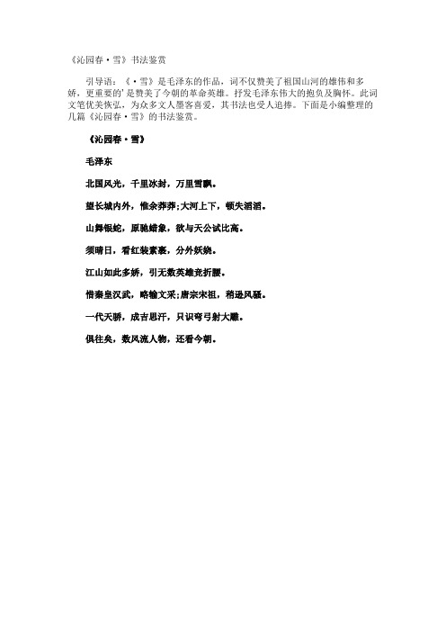 《沁园春·雪》书法鉴赏