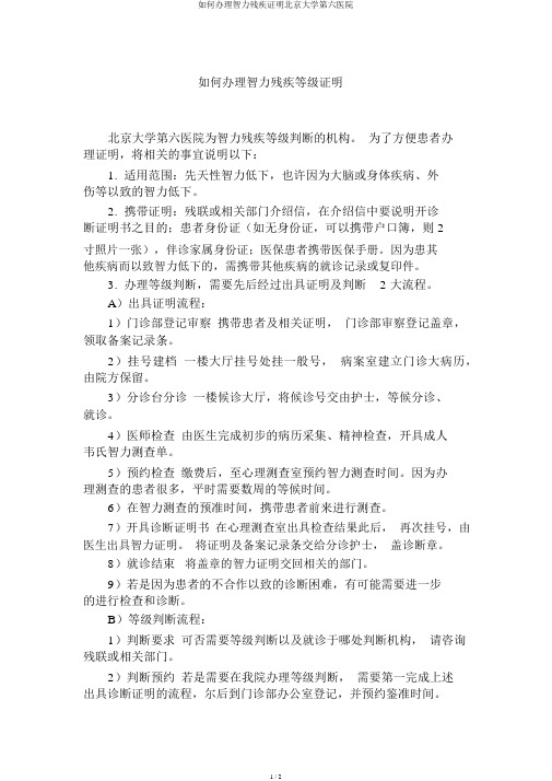 如何办理智力残疾证明北京大学第六医院